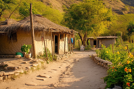 山中土胚小屋图片