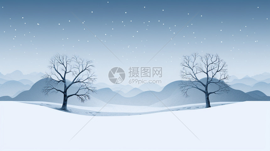 雪地里的两棵树图片