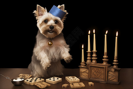 古典桌面上的约克夏犬图片