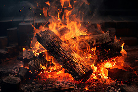 木柴燃烧的火焰图片