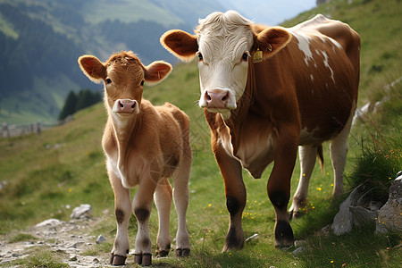 可爱的山中养殖奶牛图片