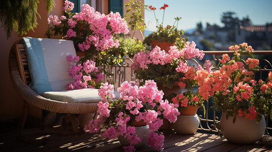 阳台上五颜六色的花朵图片