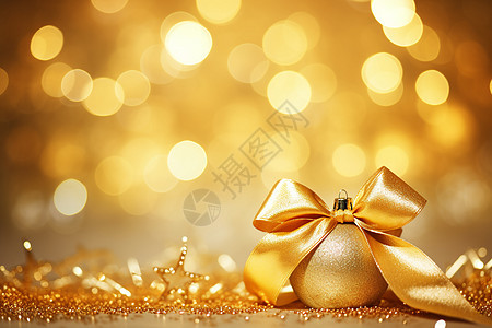 闪耀的金色圣诞节装饰球图片