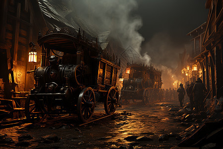 夜幕下的蒸汽火车图片