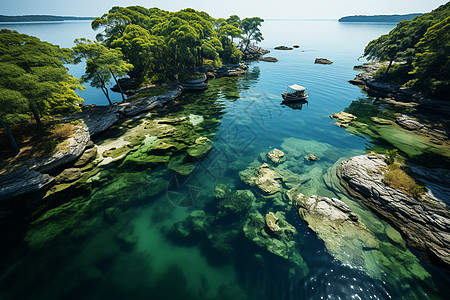 宁静海湾瑶池的美丽景观高清图片