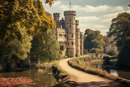 英国古堡建筑河畔的古堡背景