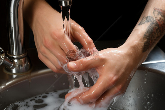 在水槽中洗手的照片图片