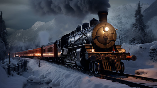 冬季铁轨上的火车图片