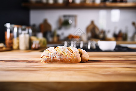 木桌上的食物面包图片