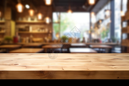 咖啡店的木质桌子背景图片