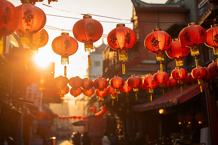 新年街景红灯笼的街景背景