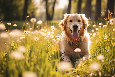 夏日公园的金毛犬图片