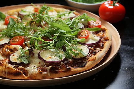 美味蔬菜披萨美味的芝士蔬菜披萨背景