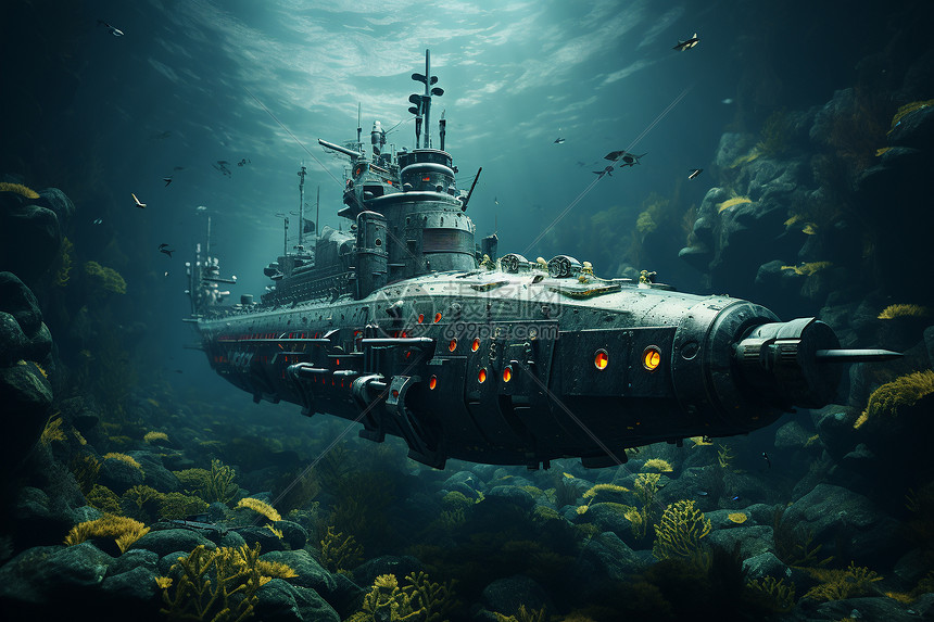 海底世界的潜水艇图片