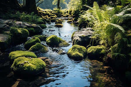 山涧溪水山林中的小溪背景