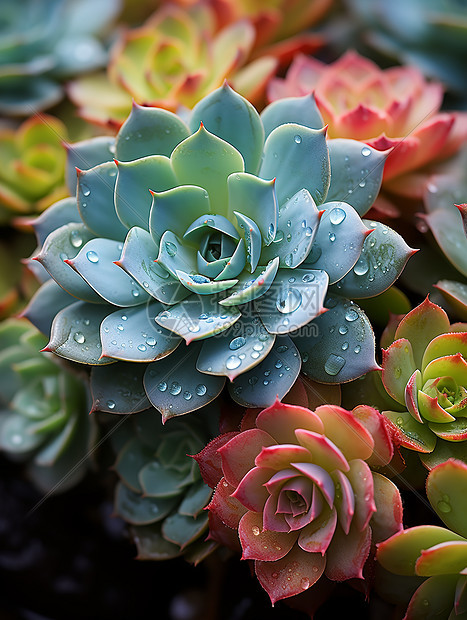 多肉植物上的水珠图片