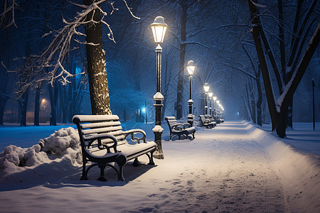 夜晚雪地冬季夜晚的街道背景