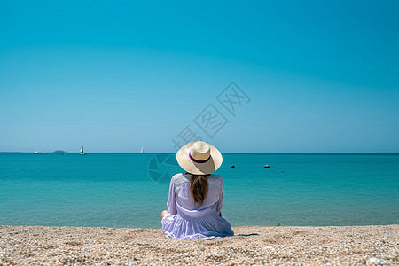 海边孤独少女图片