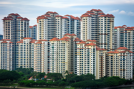 城市之蓝：新加坡的高楼大厦与宏伟精细绘画的背景图片