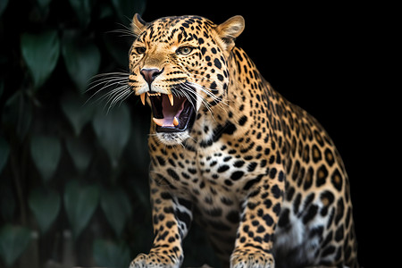 张嘴的豹子豹纹野生动物高清图片