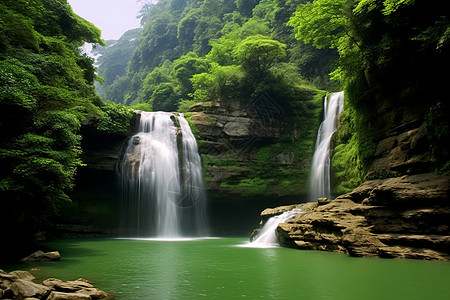 自然的丛林瀑布背景图片