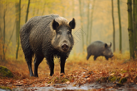 荒野丛林的野猪背景图片