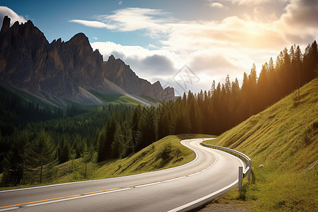 蜿蜒道路的山村图片