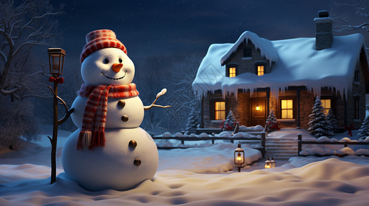 房子前的大雪人图片