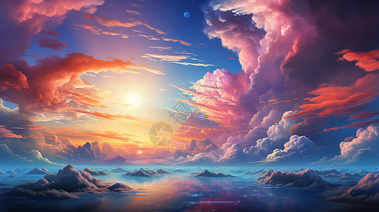 日落时的大海和云彩图片