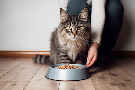 正在吃猫粮的猫咪图片