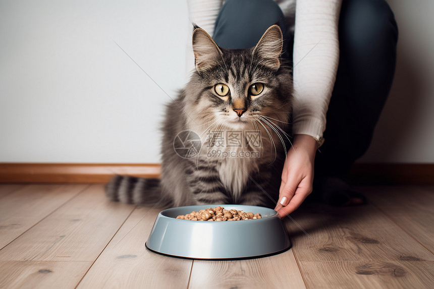 正在吃猫粮的猫咪图片