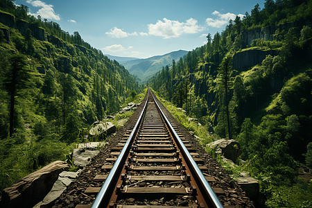 山间的火车轨道图片