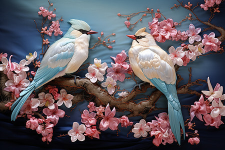 传统魅力双鸟绣花背景图片