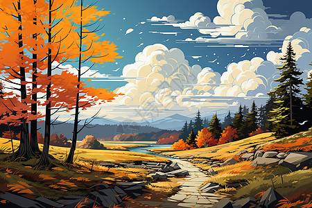 秋季的森林美景背景图片