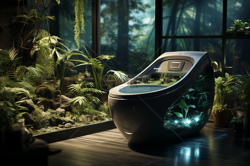 森林中的数字化未来节水智能厕所图片