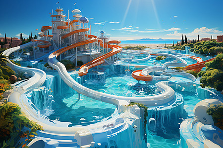 欢乐的夏季水上乐园背景图片