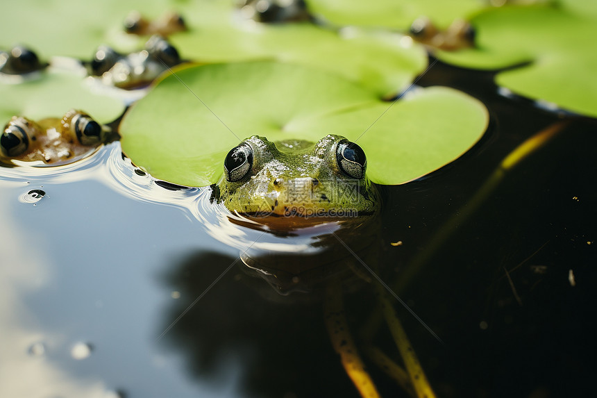 夏季池塘荷叶上的小青蛙图片