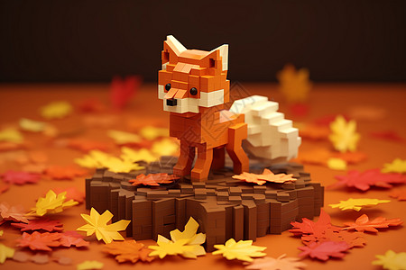 玩具小狐狸与秋叶共舞图片