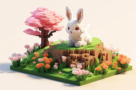 玩具兔子在绿野仙境图片