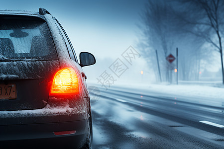 冬季冰天雪地上行驶的汽车图片