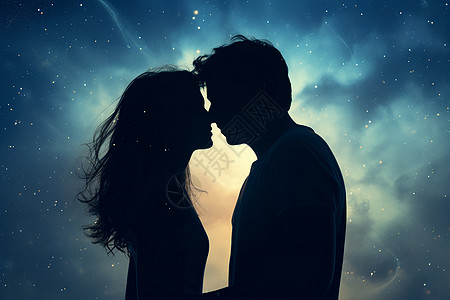 闪耀星空下拥吻的情侣图片