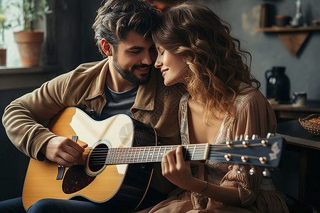 情侣一起弹吉他一起弹吉他的相爱情侣背景