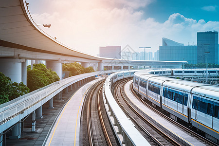 赶地铁城市铁路建筑背景