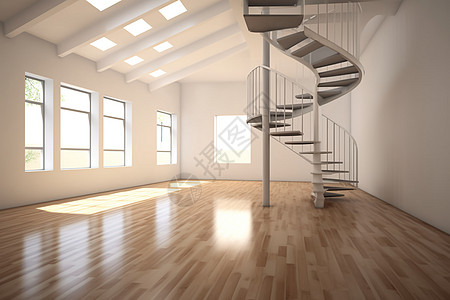 螺旋楼梯与木质地板图片