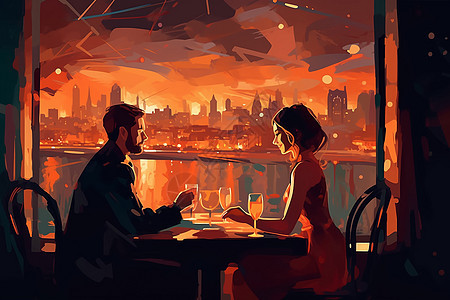 浪漫晚餐的插图图片