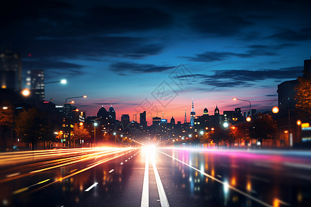 繁华的夜景夜幕下繁华的城市道路设计图片