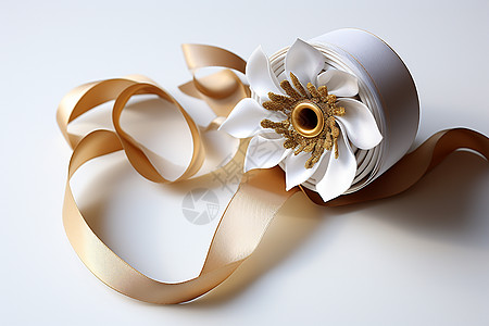 金色绸缎制作立体花朵的丝带背景