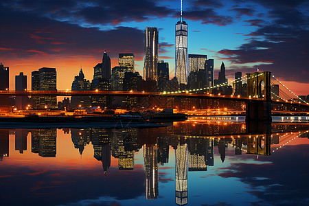 曼哈顿夜景夜幕下的曼哈顿大桥背景