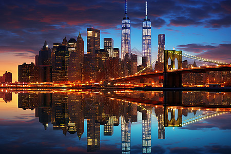 曼哈顿夜景繁华的欧洲城市夜景背景