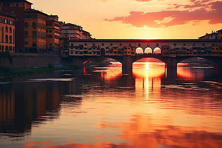 夕阳下的拱形桥梁建筑图片